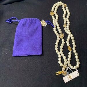 BNWT long Tory Butch pearl and gold logo necklace